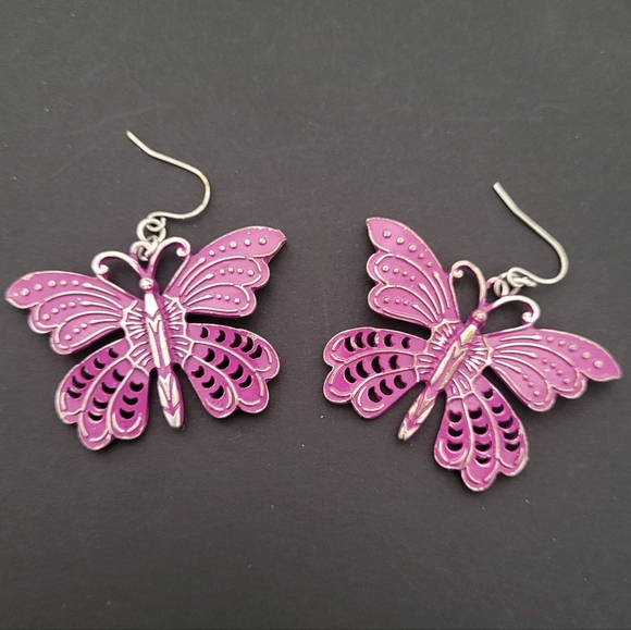 Lucky Brand Jewelry - Lucky Brand Purple Butterfly Dangle Earrings Womens Fashion Jewelry Rare